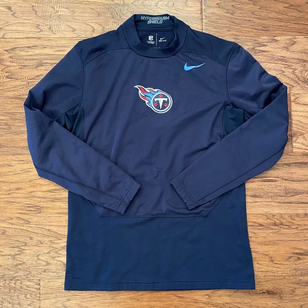Nike Tennessee Titans NFL Hyperwarm Shield Dri-FIT Mock Neck Top Mens Large Navy